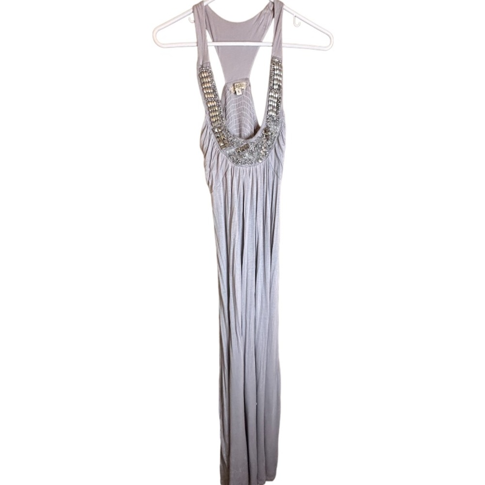 Grey beaded maxi halter dress